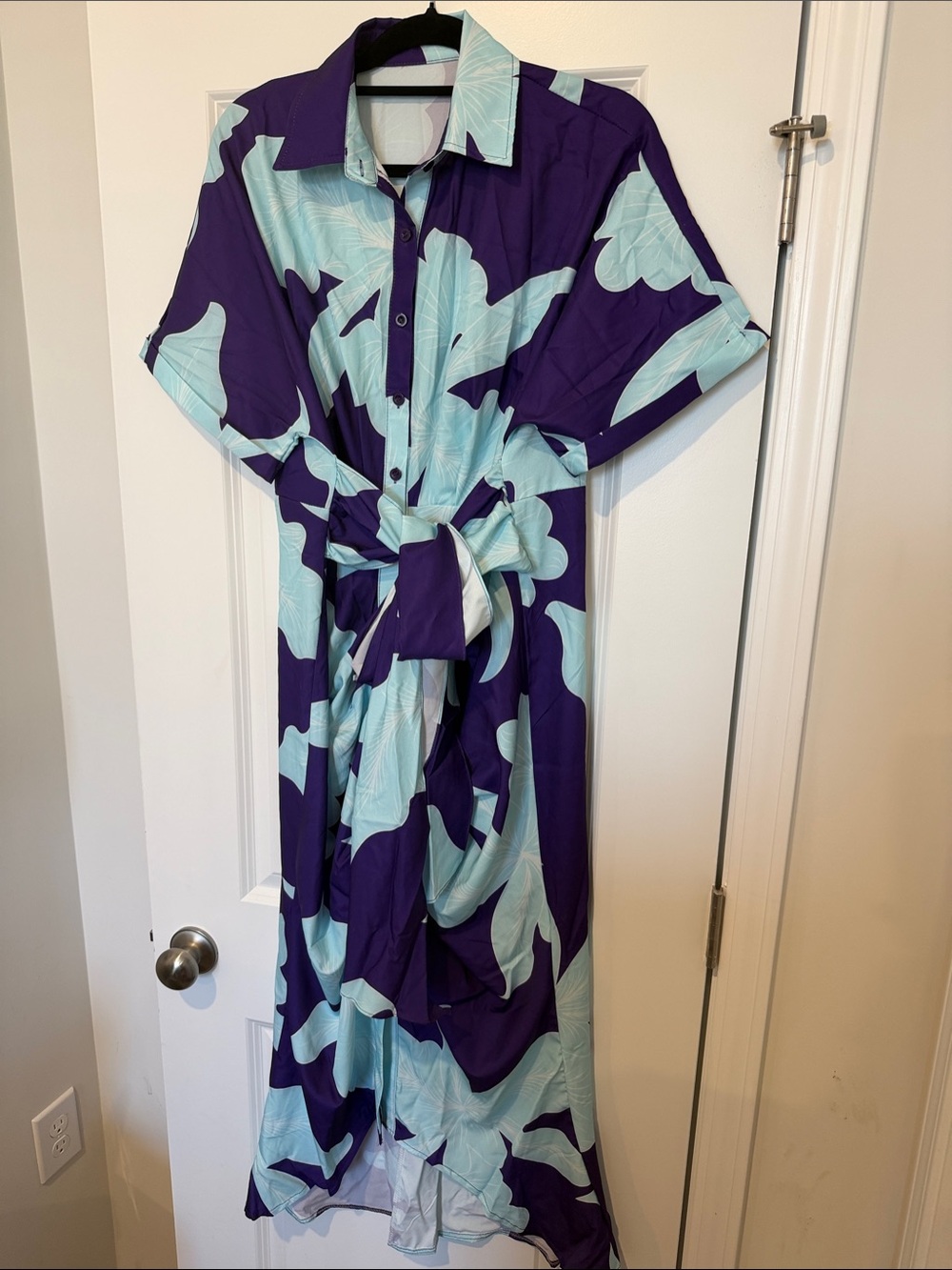 Asymmetrical Shirt Dress in Purple and Light Blue - Brand New